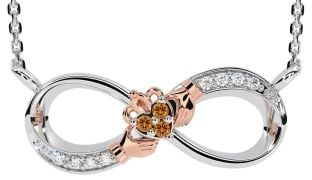 Diamond Citrine Rose Gold Silver Claddagh Infinity Necklace