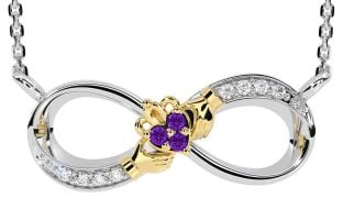 Diamond Amethyst Gold Silver Claddagh Infinity Necklace