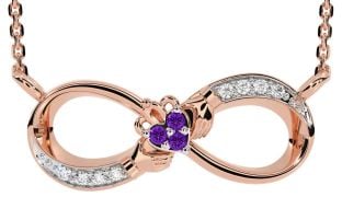 Diamond Amethyst Rose Gold Silver Claddagh Infinity Necklace