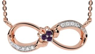 Diamond Alexandrite Rose Gold Silver Claddagh Infinity Necklace