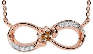 Diamond Citrine Rose Gold Silver Claddagh Infinity Necklace