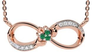 Diamond Emerald Rose Gold Silver Claddagh Infinity Necklace