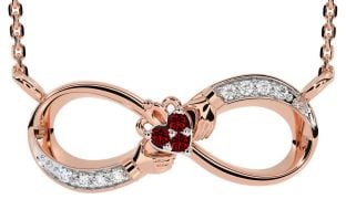 Diamond Garnet Rose Gold Silver Claddagh Infinity Necklace