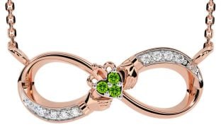 Diamond Peridot Rose Gold Silver Claddagh Infinity Necklace