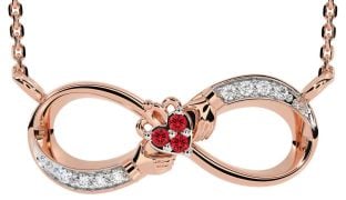 Diamond Ruby Rose Gold Silver Claddagh Infinity Necklace