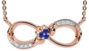 Diamond Sapphire Rose Gold Silver Claddagh Infinity Necklace