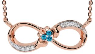 Diamond Topaz Rose Gold Silver Claddagh Infinity Necklace