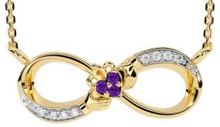 Diamond Amethyst Gold Silver Claddagh Infinity Necklace