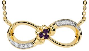 Diamond Alexandrite Gold Silver Claddagh Infinity Necklace