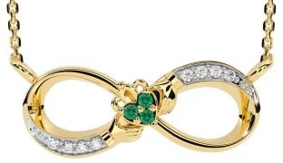 Aur de smarald diamant Colier Claddagh Infinity de argint