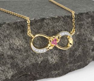 Diamond Pink Tourmaline Gold Silver Claddagh Infinity Necklace