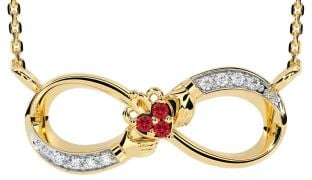 Diamond Ruby Gold Silver Claddagh Infinity Necklace