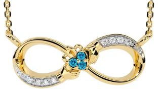 Diamond Topaz Gold Silver Claddagh Infinity Necklace