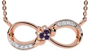 Diamond Alexandrite Rose Gold Claddagh Infinity Necklace