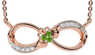 Diamond Peridot Rose Gold Claddagh Infinity Necklace