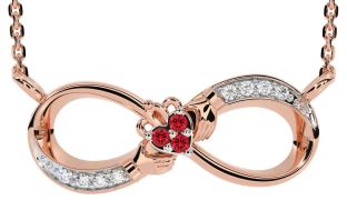 Diamond Ruby Rose Gold Claddagh Infinity Necklace