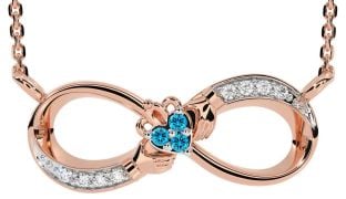 Diamond Topaz Rose Gold Claddagh Infinity Necklace