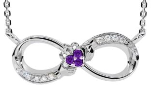 Diamond Amethyst Silver Claddagh Infinity Necklace