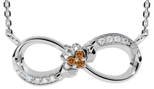 Diamond Citrine Silver Claddagh Infinity Necklace