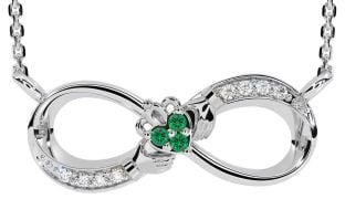 Diamond Emerald Silver Claddagh Infinity Necklace