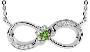 Diamant Peridot Strieborná Claddagh Nekonečno Náhrdelník