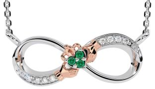 Diamond Emerald White Rose Gold Claddagh Infinity Necklace