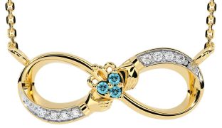 Diamond Aquamarine Gold Claddagh Infinity Necklace