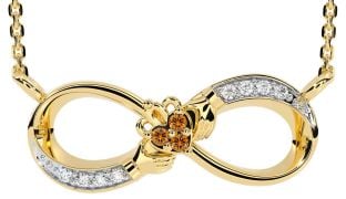 Diamond Citrine Gold Claddagh Infinity Necklace