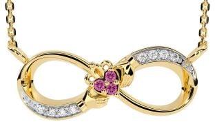 Diamond Pink Tourmaline Gold Claddagh Infinity Necklace