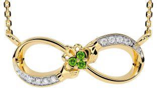 Diamond Peridot Gold Claddagh Infinity Necklace