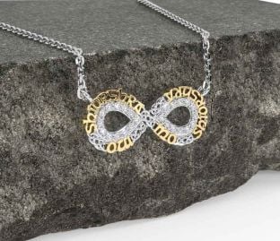Diamond White Yellow Gold Celtic Infinity Irish "My eternal love" Necklace