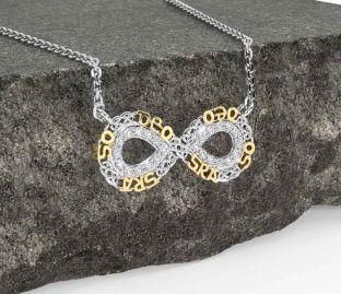 Diamond White Yellow Gold Celtic Infinity Irish "Love Forever" Necklace