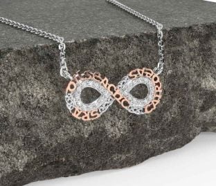 Diamond Rose Gold Silver Celtic Infinity Irish "Love Loyalty & Friendship" Necklace