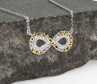Diamond Gold Silver Celtic Infinity Irish "Love Loyalty & Friendship" Necklace