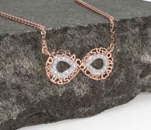 Diamond Rose Gold Silver Celtic Infinity Irish "Love Loyalty & Friendship" Necklace