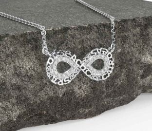 Diamond White Gold Celtic Infinity Irish "Love Loyalty & Friendship" Necklace