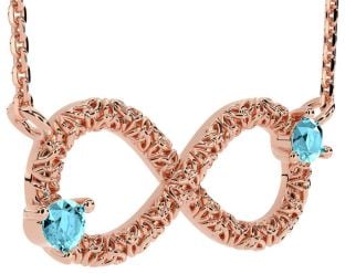 Aquamarine Rose Gold Silver Celtic Trinity Knot Infinity Necklace