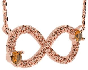 Citrine Rose Gold Silver Celtic Trinity Knot Infinity Necklace