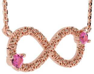 Pink Tourmaline Rose Gold Silver Celtic Trinity Knot Infinity Necklace