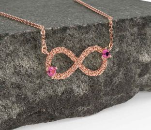 Pink Tourmaline Rose Gold Silver Celtic Trinity Knot Infinity Necklace