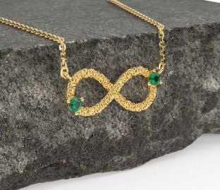 Emerald Gold Silver Celtic Trinity Knot Infinity Necklace