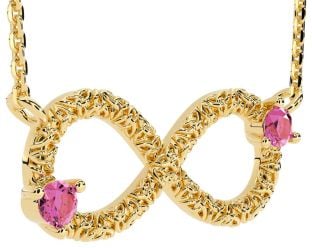 Pink Tourmaline Gold Silver Celtic Trinity Knot Infinity Necklace