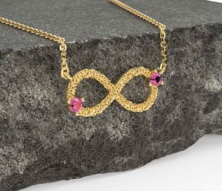 Pink Tourmaline Gold Silver Celtic Trinity Knot Infinity Necklace