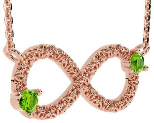 Peridot Rose Gold Celtic Trinity Knot Infinity Necklace