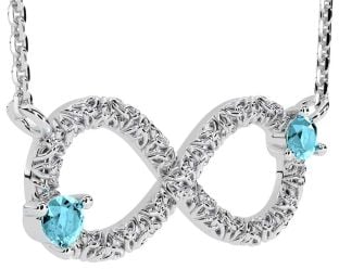 Aquamarine Silver Celtic Trinity Knot Infinity Necklace