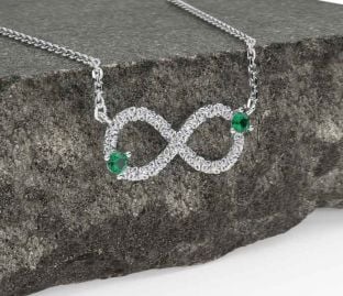 Emerald Silver Celtic Trinity Knot Infinity Necklace
