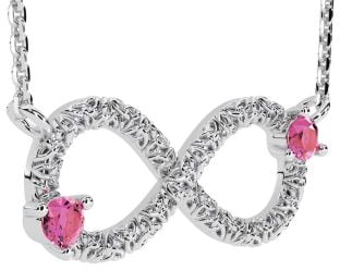 Pink Tourmaline Silver Celtic Trinity Knot Infinity Necklace