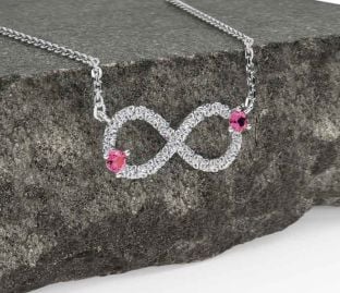 Pink Tourmaline Silver Celtic Trinity Knot Infinity Necklace