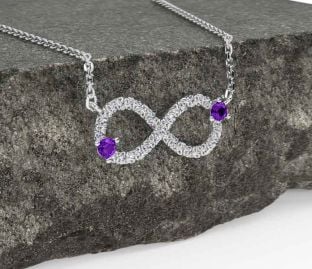 Amethyst White Gold Celtic Trinity Knot Infinity Necklace