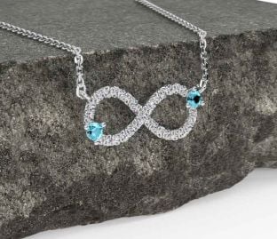 Aquamarine White Gold Celtic Trinity Knot Infinity Necklace